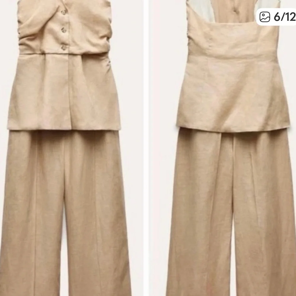 Zara chic  Tan Wide-Leg Linen Pants Suit - Women - Picture 2 of 6